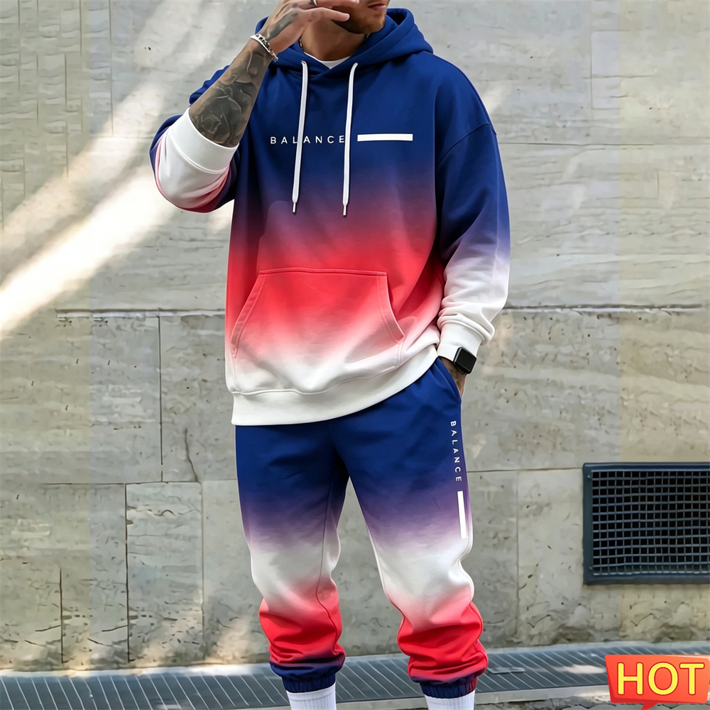 Y2K Winter Clothing - Herfst Winter Heren Sweatshirt Set Gradient