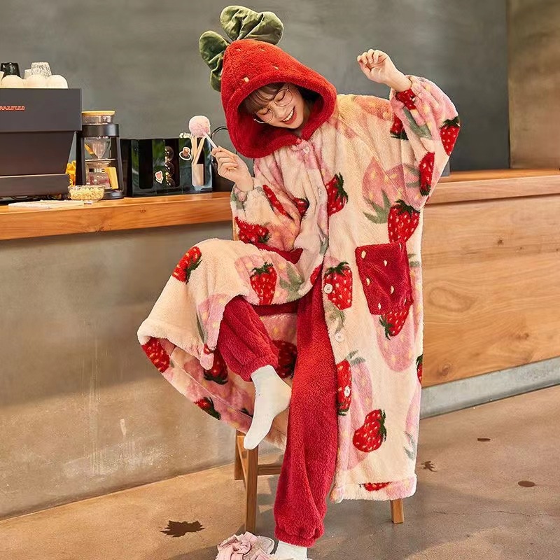Winter Clothing Europe - Winterpyjama voor vrouwen Aardbei Cartoon Lange