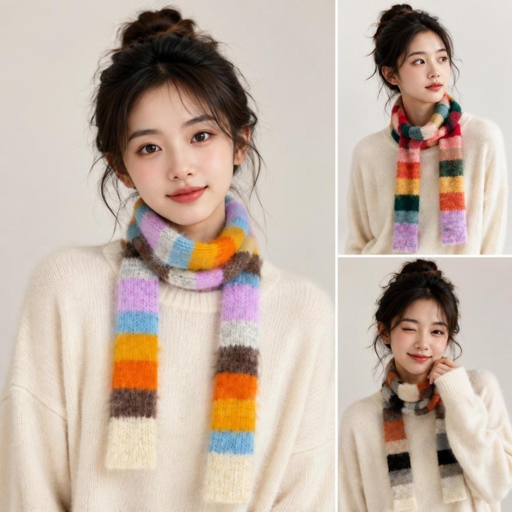 Winter Clothing Looks - Y2K-stijl gestreepte gebreide sjaal vintage look